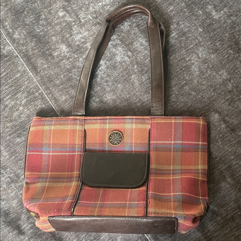 Longaberger Vintage Plaid Shoulder Bag with Leather Accents